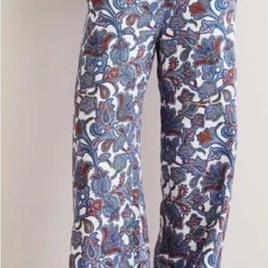 Boden Paisley Linen Wide Leg Pants 6 EUC